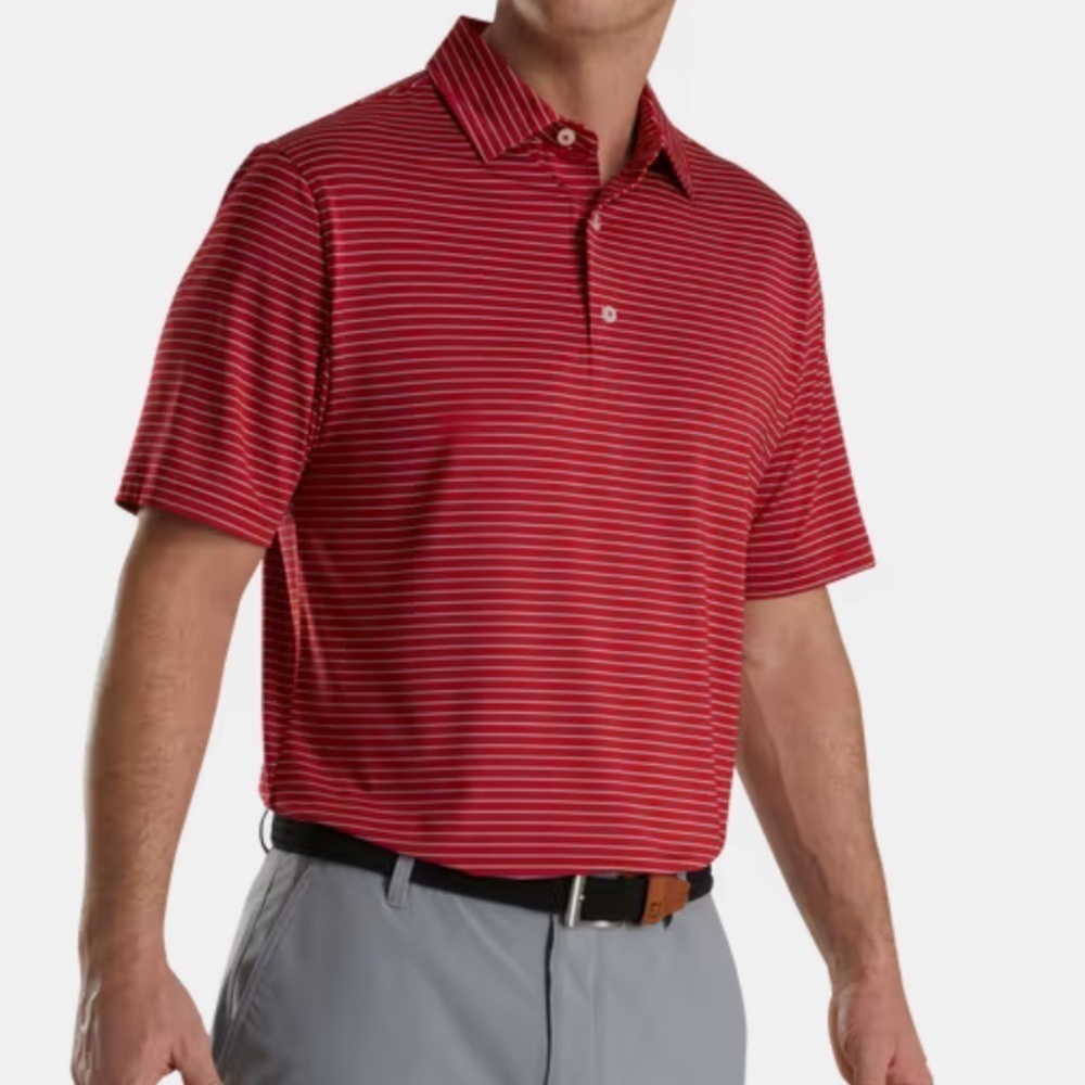 FootJoy Pencil stripe short sleeve golf polo shirt burgundy white sz Xl